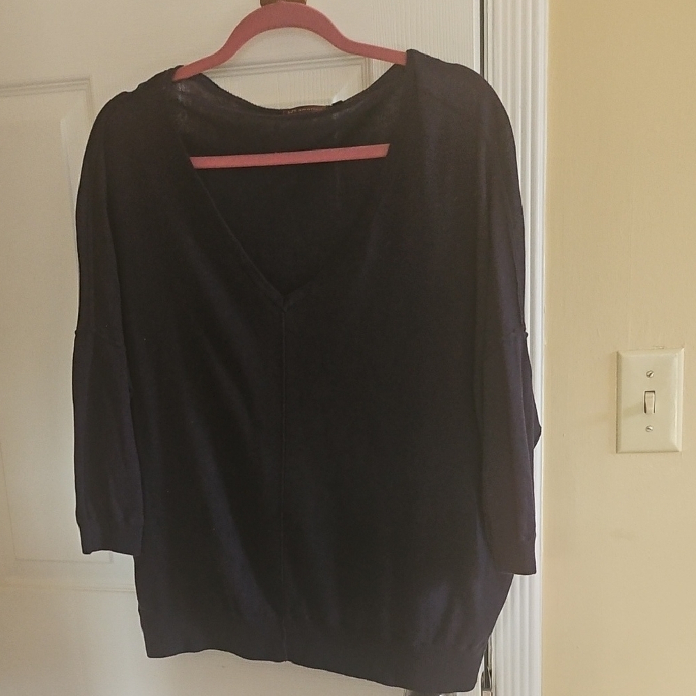Navy Blue Dokman Sleeve Light Sweater, Cotton, Linen, Xl